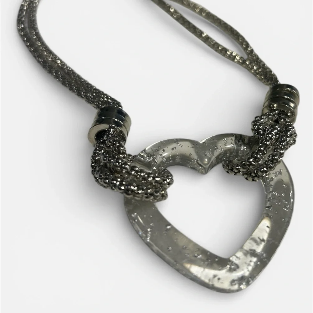 Paparazzi Sparkling Clear Acrylic Heart Pendant Necklace w/Silver Chain, NWT